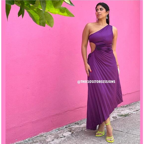 MANGO Blogger Fave Cut Out Pleated Midi Dress NWT — Purple - Picture 11 of 16